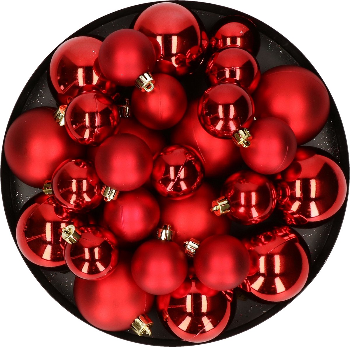 Kerstversiering kunststof kerstballen rood 6-8-10 cm pakket van 44x stuks - Kerstboomversiering