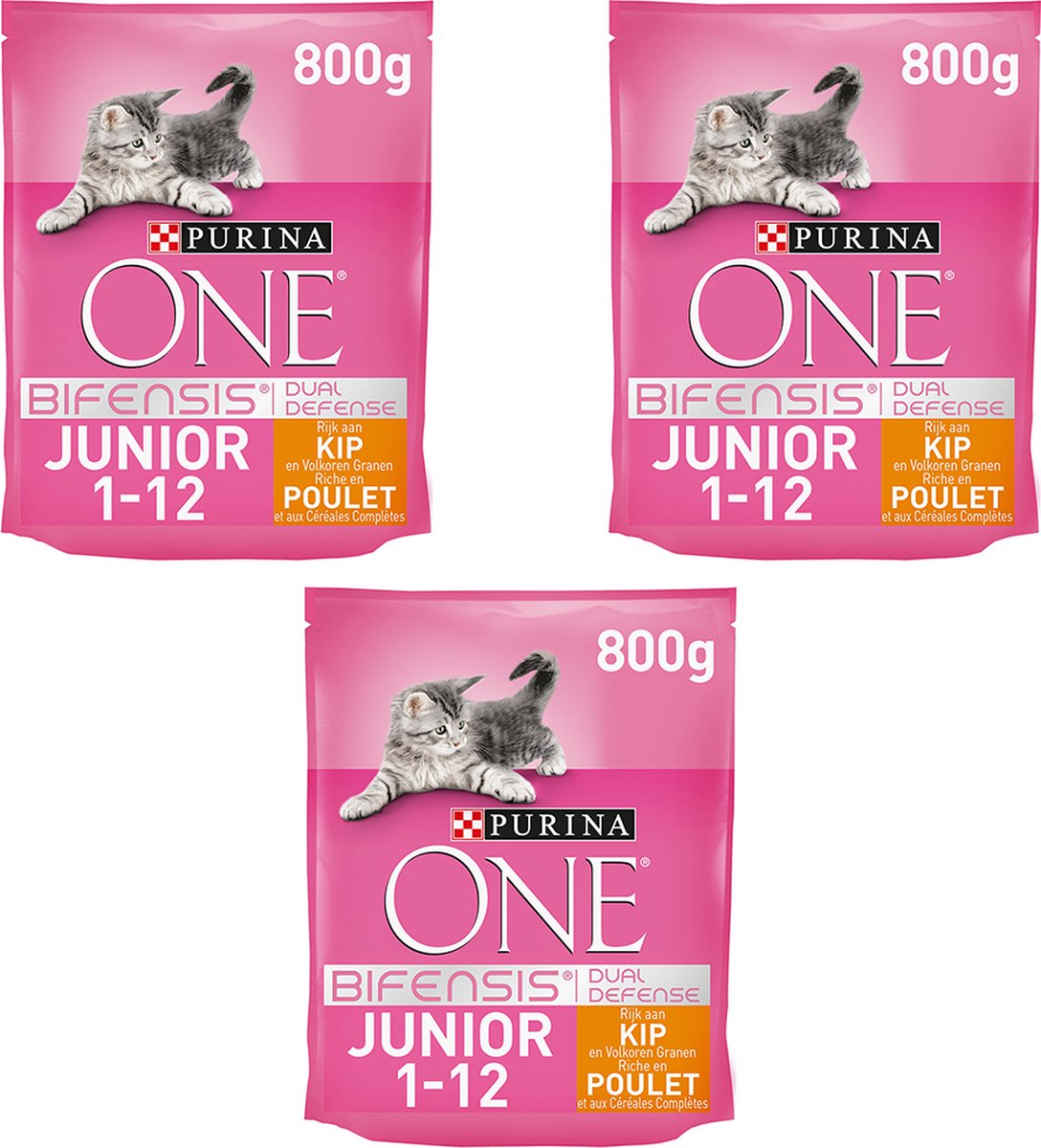 Purina One Bifensis Junior Rijk Aan Kip En Volkoren Granen 800 gram x 3