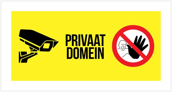 Foto: Pictogram bord privaat domein 30 x 15 cm camerabewaking eigen terrein privaat eigendom verboden toegang ongewenst bezoek geen toegang geel dikte 1 mm 1 stuk