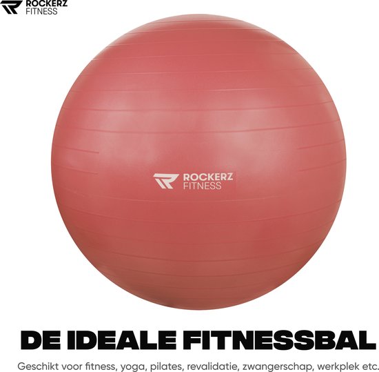 Rockerz Fitness® - Yoga bal inclusief pomp - Pilates bal - Fitness bal - Zwangerschapsbal - Goede houding bij het thuiswerken - 65 cm - kleur: Rose gold