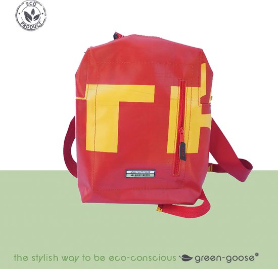 green-goose® Kinder Rugzak Silnice | Geel, Rood | Backpack Rugtas van Upcycled Vrachtwagenzeil | Stevig en Duurzaam | 23x33x8cm | Gerecycled Materiaal uit Europa
