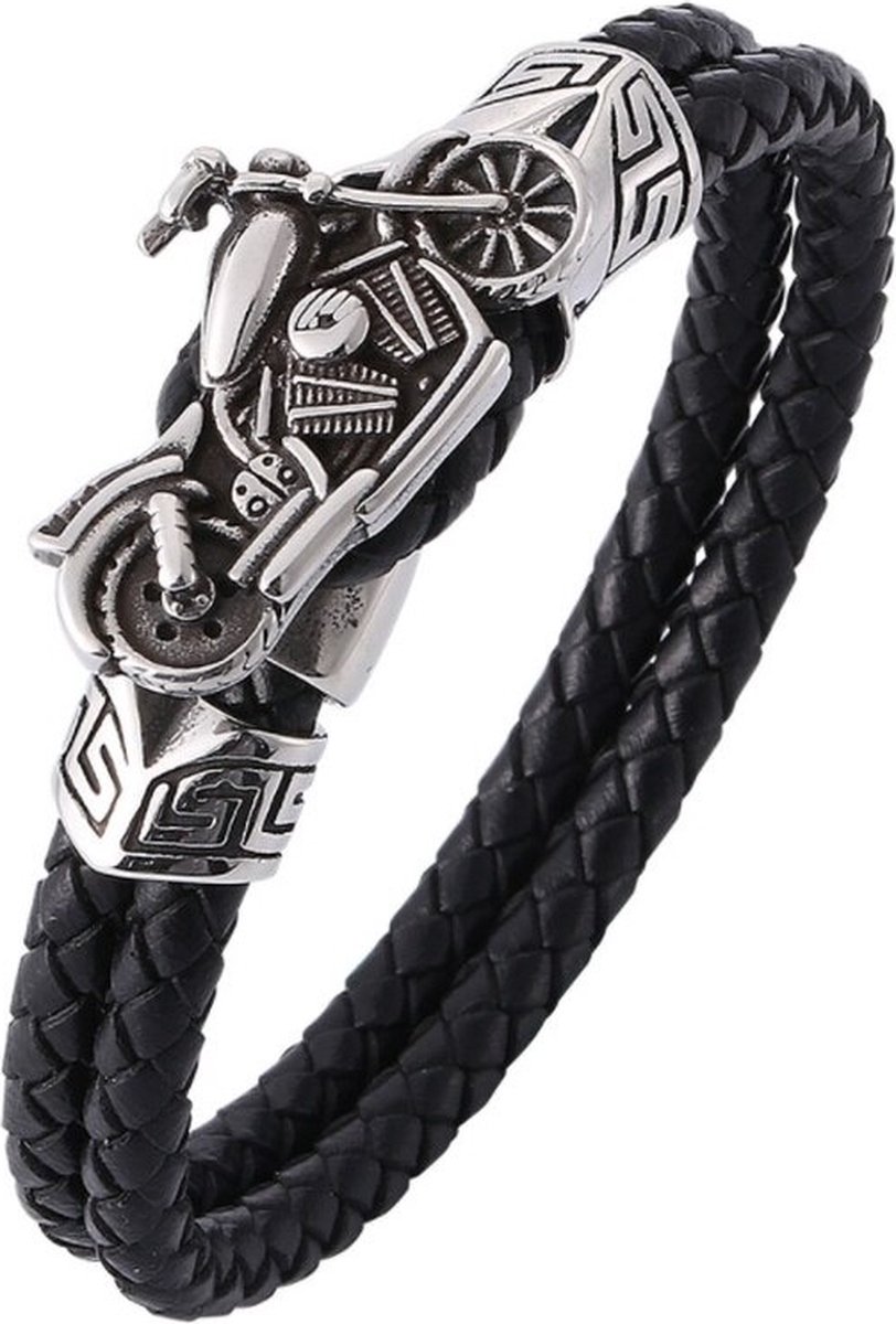 WiseGoods Luxe Heren Armband Motorfiets - Motor Design Armbanden - Armbandje - Armbandjes Mannen - Cadeau - Sieraden - Zwart 22CM