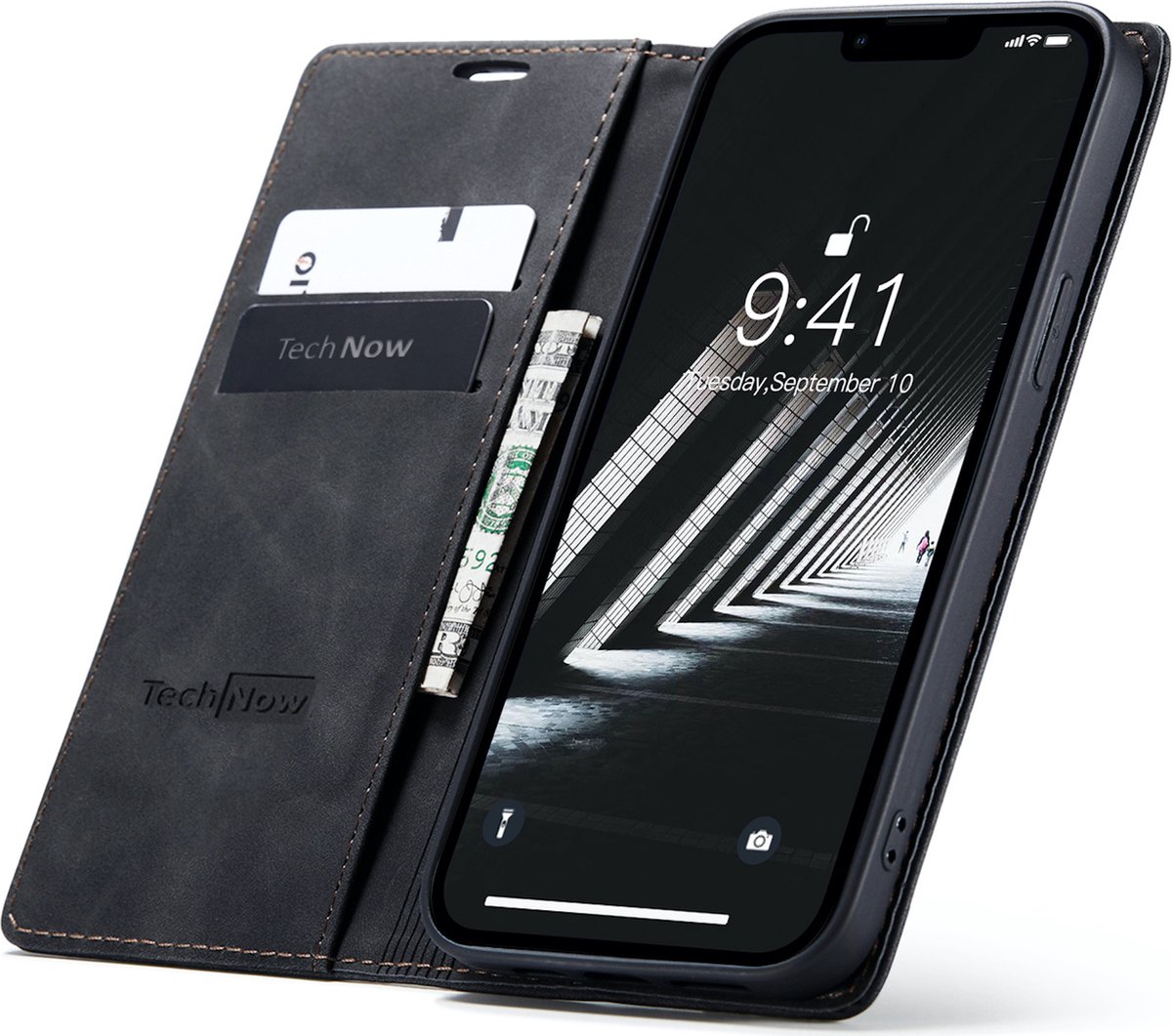 Hoesje geschikt voor iPhone 14 Plus - Book Case Leer Slimline Zwart