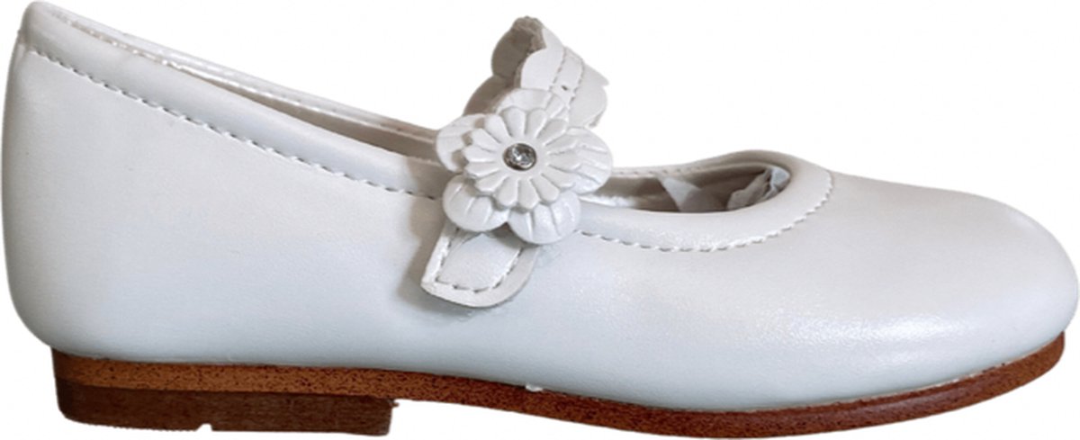Deb&Dan - lederen ballerina met bloemen - wit - maat 22