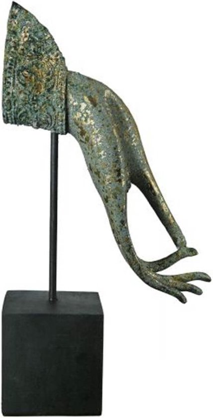 Beeld op standaard Hand - Sculptuur sierlijke hand op zwarte sokkel - Antiek goud look - 32 cm hoog