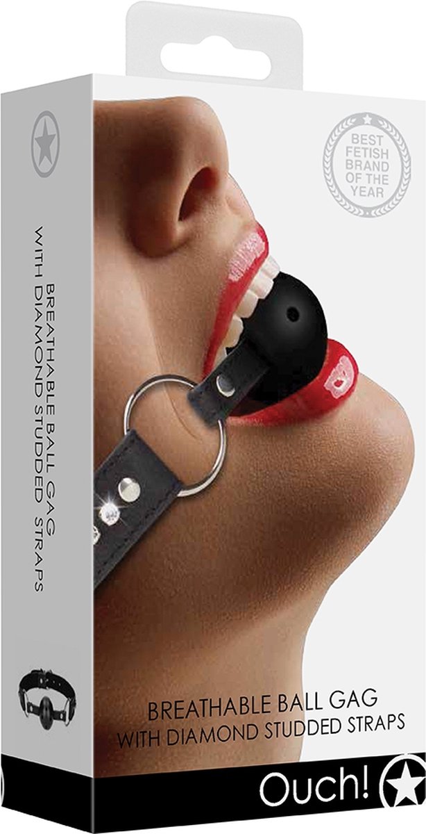 Breathable Ball Gag - with Diamond Studded Straps - Black