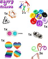 HappyTrendz®  Fidget Toys Pakket - Set met 10 verschillende Fidget Toys: Fidget Snapper window walker , Simple Dimple, Pop It Fidget, Flippy Chain, Monkey Noodles, Snapperz Rainbow pop it -