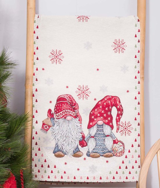 Kerst tafelloper, rood linnen kersttafellopers tafelkleed met rode bloem kerstboomklokken print, diner kersttafeldecoratie voor kersttafel middelpunt