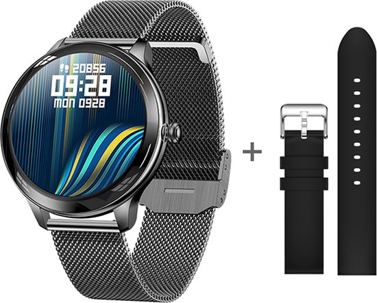Darenci Smartwatch Flair Pro - Smartwatch femme -Smartwatch homme -Activity Tracker -Écran tactile Bluetooth Bluetooth -Avec bracelet supplémentaire -Montre -Podomètre -Tensiomètre -Calories brûlées -Oxymètre -Résistant aux éclaboussures - Zwart