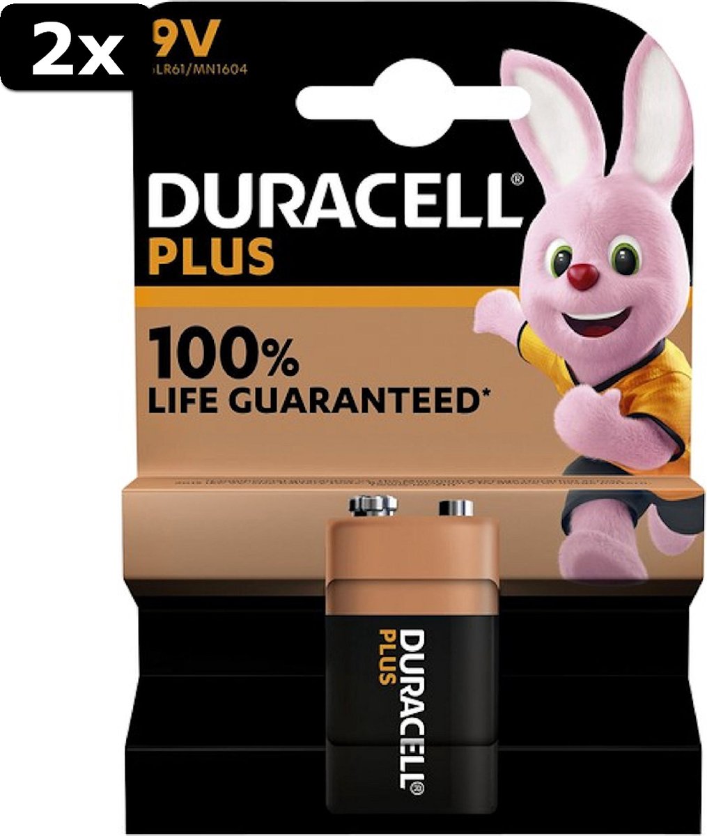 2x Batterij Duracell Alkaline Plus 9V bls1
