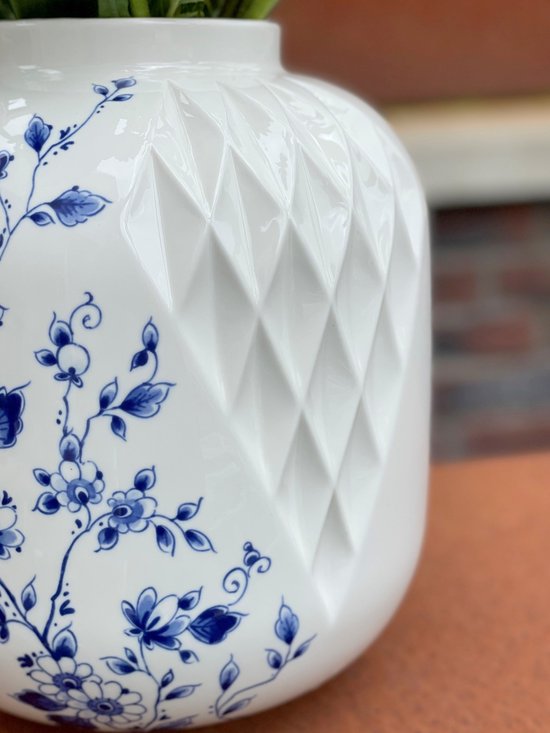Witte vaas - 25 cm - grote vaas - bloemenvaas - Delfts blauw - cadeau voor  haar - vaas... | bol.com