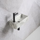 Fonteinset Mia 40.5x20x10.5cm marmerlook wit grijs links inclusief fontein kraan, sifon en afvoerplug mat zwart