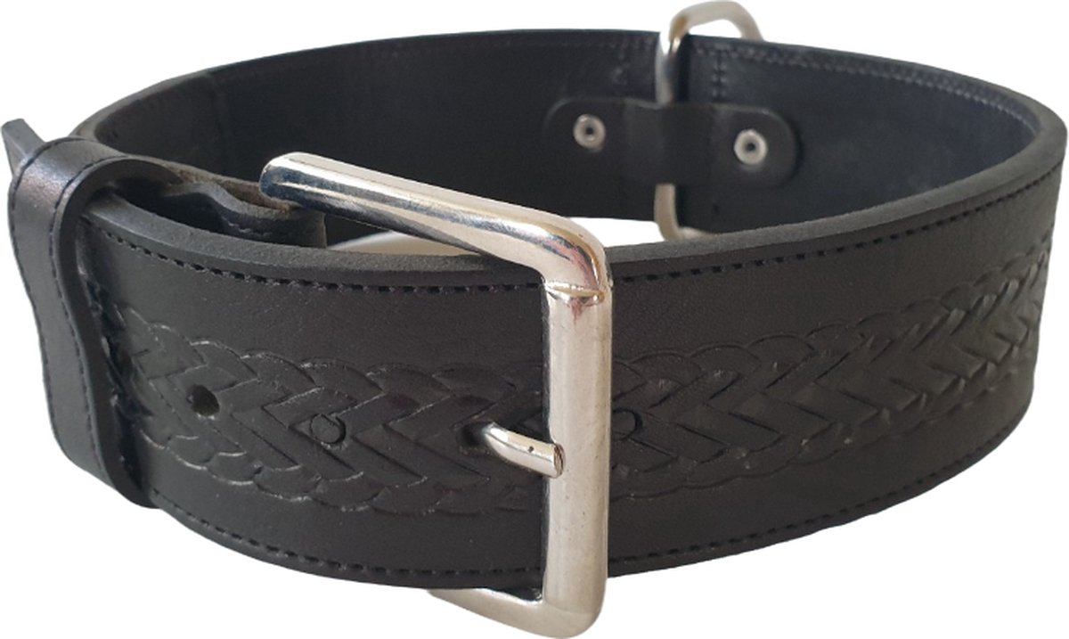 ALOKÉ  Print Braid Hondenhalsband / Halsband (02187DT) - Italiaans Echt Leder - Zwart - Nekomvang: 52 - 59 cm (GELIEVE ALVORENS BESTELLEN OPMETEN)