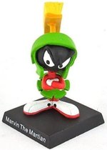 Figurine en étain Marvin le Martien - hauteur 5 cm couleur vert avec figurine looney tunes noire peinte à la main sur socle