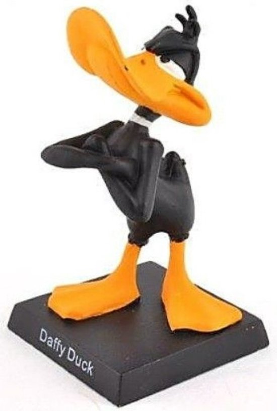 Tinnen beeldje eend Daffy Duck - hoogte 6,5 kleur zwart looney tunes beeldje handgeschilderd op sokkeltje