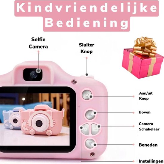 Digitale Speelgoed Kindercamera Roze HD 1080P 32gb met Foto en Videofunctie - Kinderfototoestel - Vlog en Selfie Camera - Speelgoedcamera