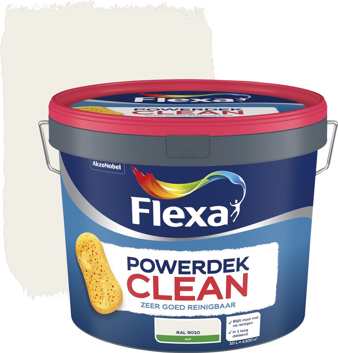 Flexa Powerdek Clean - Muren & Plafonds - Reinigbare Muurverf - RAL 9010 / gebroken wit - 10 liter - Flexa