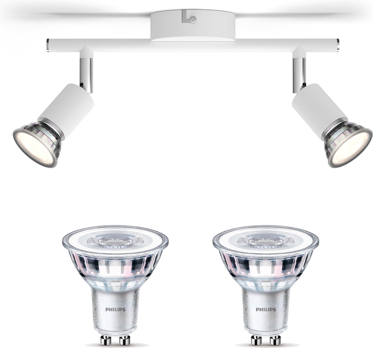 Philips Limbali Opbouwspot met GU10-fitting & Philips LED Spot GU10 50W - LED - Spotjes Opbouw - 2 Lichtpunten - Wit