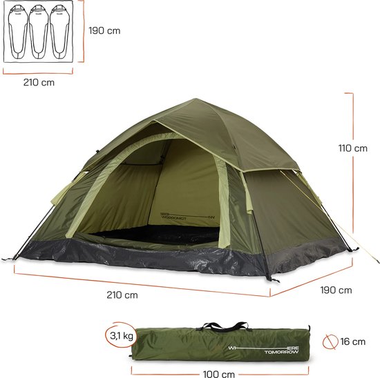 Where Tomorrow - Pop Up tent - 3 personen - 210 x 190 x 110 cm - Groen van Merkloos — afbeelding 2