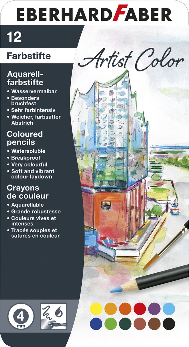 Derwent crayon aquarellable Academy , boîte métallique de 12 pièces en  couleurs assorties