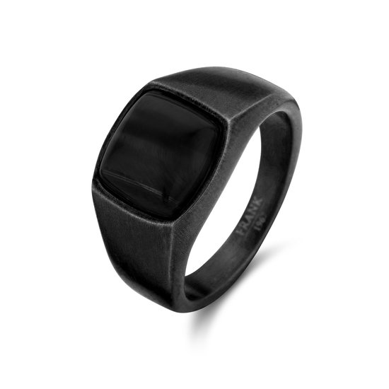 Frank 1967 7FR-0009-63 Stalen Ring met Steen - heren - Agaat - 9,8 x 9,3 mm - Zwart Staal - Maat 63 - Zwart