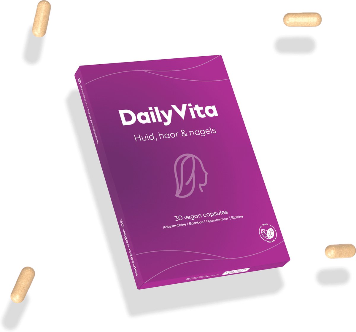 DailyVita - Huid, haar & nagels - 30 vegan capsules - met Hyaluronzuur, Biotine, Bamboe extract en Astaxanthine