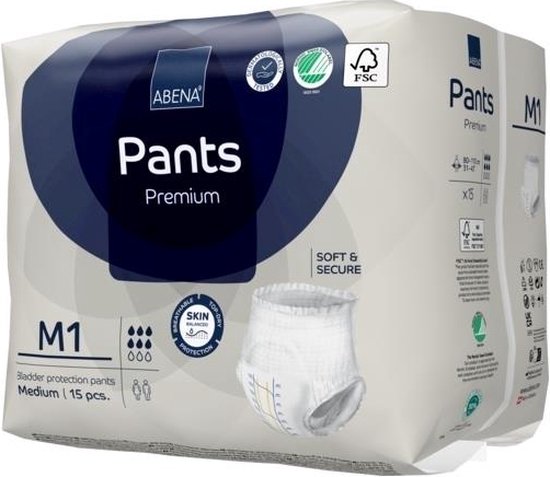 ABENA Pants Premium M1 - 15x Absorberend Broekje, te Dragen als Gewoon Ondergoed - Voor het Verlies van Flinke Scheuten Urine en (Dunne) Ontlasting - Heupomvang 80-110 cm - Absorptie 1400 ml