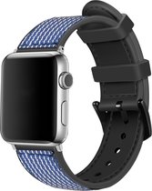 Strap-it Nylon Hybrid band - Geschikt voor Apple Watch bandje - Series 1/2/3/4/5/6/7/8/9/SE/Ultra - Blauw - Nylon bandje met siliconen - Stof iWatch bandje voor maat: 42 mm 44 mm 45 mm 49 mm