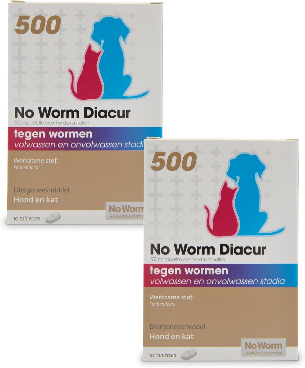 No Worm Diacur 500 Hond En Kat - Anti wormenmiddel - 2 x 10 tab