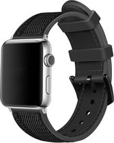 Strap-it Nylon Hybrid band - Geschikt voor Apple Watch bandje - Series 1/2/3/4/5/6/7/8/9/SE/Ultra (2) - Zwart - Nylon bandje met siliconen - Stof iWatch bandje voor maat: 38 mm 40 mm 41 mm