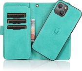 Mobiq - Luxe Lederen 2-in-1 Bookcase iPhone 14 - turquoise