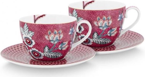 Pip Studio set van cappuccino tassen met onderbordje flower