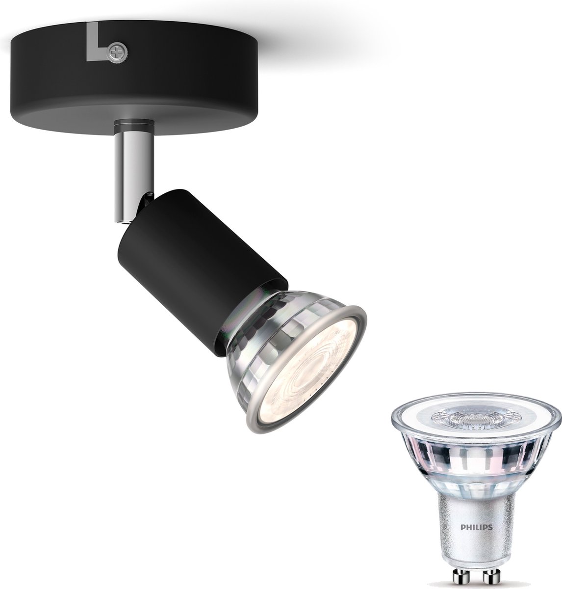 Philips Limbali Opbouwspot met GU10-fitting & Philips LED Spot GU10 50W - LED - Spotjes Opbouw - 1 Lichtpunt - Zwart