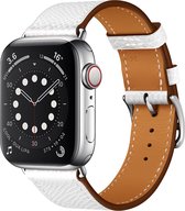 By Qubix - Bracelet en cuir - Wit - Convient pour Apple Watch 42mm / 44mm - Bracelets Compatible Apple Watch