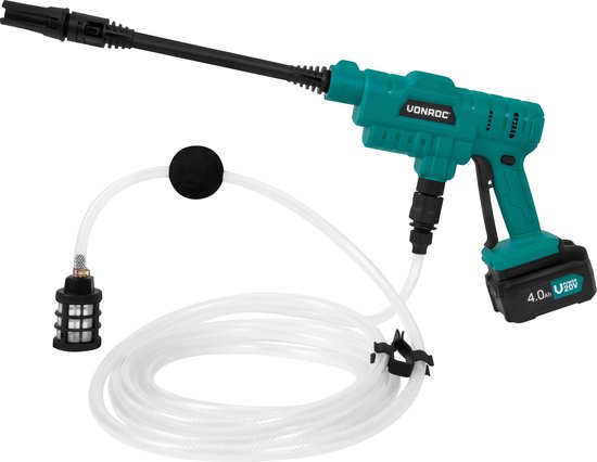 VONROC Accu drukreiniger 20V - 24bar - 198 l/h - Incl. 5m aanzuigslang, reinigingsmiddelenfles en regelbare spuitmond - Incl. 4.0Ah Accu en Snellader van VONROC — afbeelding 3