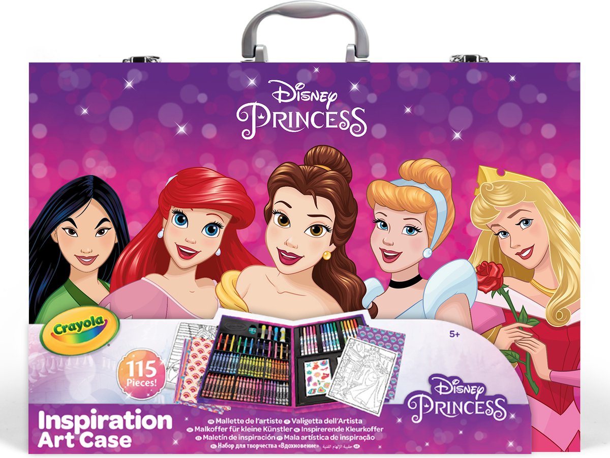 Crayola - Disney Princess Inspiratie Kleurkoffer, Creatieve Set, Cadeau-idee voor Kinderen, 115 Stuks, Aanbevolen Leeftijd: 5-7 Jaar
