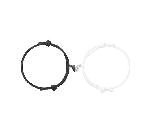 Sparkolia Vriendschapsarmband Hartje Magnetisch Koppel | 14 tot 28 cm | zwart wit | Valentijn cadeau