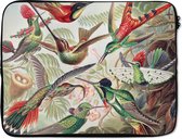 Laptophoes 15.6 inch - Kolibrie - Vintage - Ernst Haeckel - Vogel - Kunst - Natuur - Laptop sleeve - Binnenmaat 39,5x29,5 cm - Zwarte achterkant