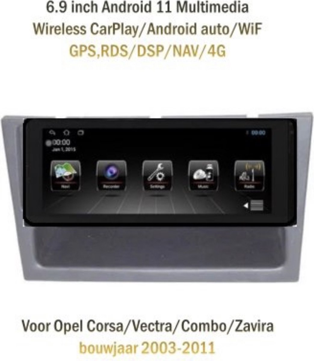 Android 11 6.9 inch 2G+32G voor Opel Corsa/Vectra/Combo Draadloos CarPlay/Auto/RDS/GPS/DSP/4G