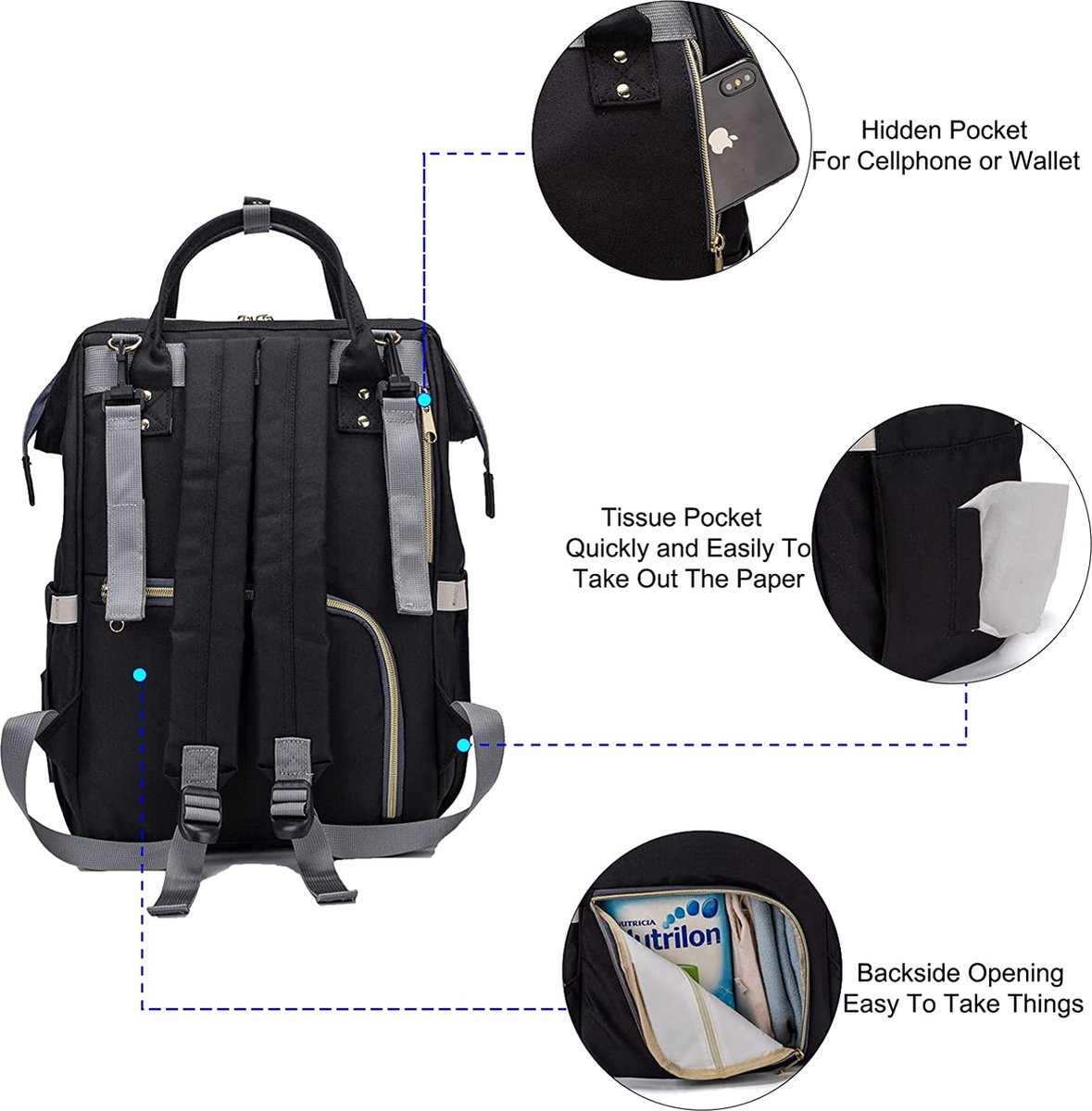 Luxe luiertas - baby tas - luier rugzak - premium kwaliteit - pasgeboren baby – foto 3