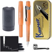 Kaweco - Cadeauset - (5delig) - Vulpen FROSTED SPORT MANDARIN Fountain Pen - Fine - Vintage blikje - Nostalgic Octagonal Clip Chrome - Patronen houder - Vullingen