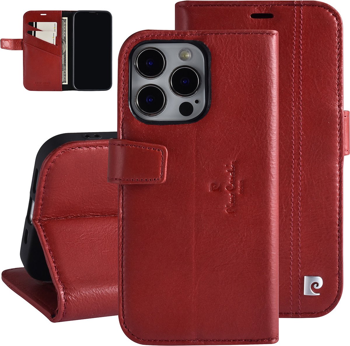Pierre Cardin hoesje voor iPhone 13 Pro - Book Case hoesje - Pasjeshouder voor 3 pasjes - Magneetsluiting - Rood