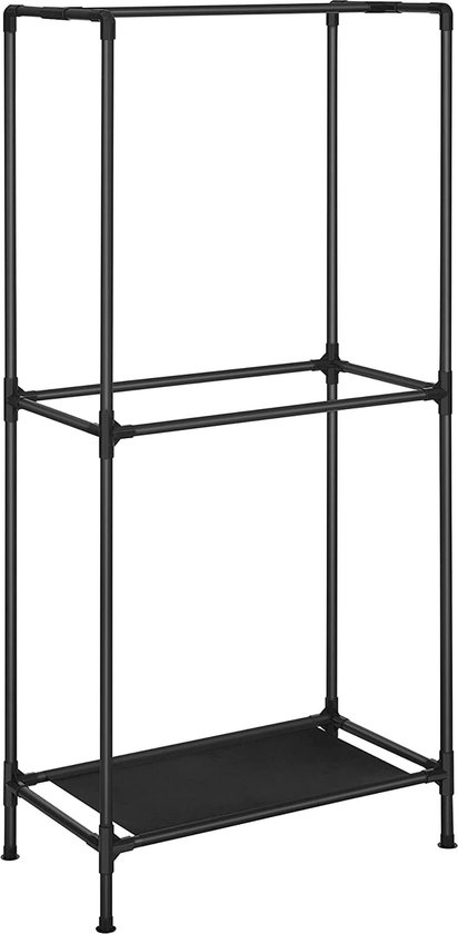 Kledingrek, Kledingrek voor Slaapkamer met 3 Ophangstangen en Stoffen Plank met Metalen Frame, 95 x 45 x 202 cm, Zwart RDR103B01