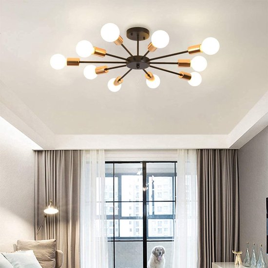 Plafondlamp 10 lichts zwart goud vintage industrieel woonkamer slaapkamer keuken modern e27 fitting