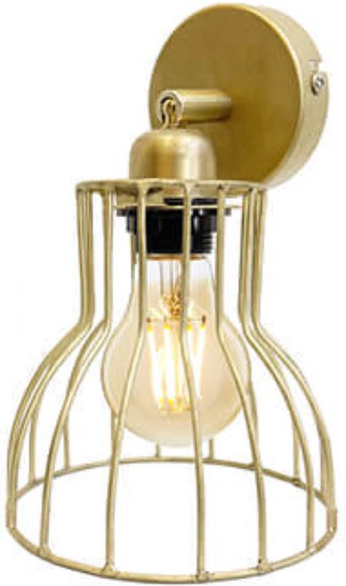 Lamp  - Wandspot antiek brass - industriële lamp  - opengewerkte wandlamp  -  H21cm