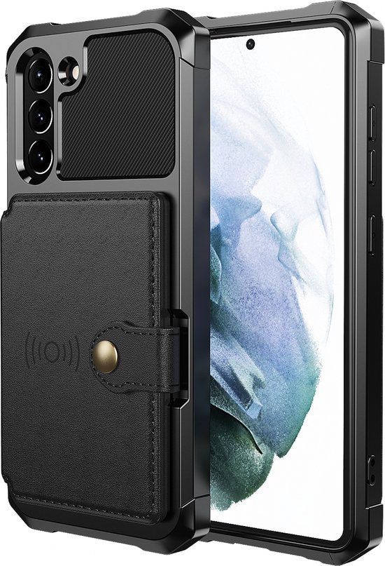Backcover geschikt voor Samsung Galaxy S21 FE - Zwart - Pasjeshouder - Magneet voor Autohouder