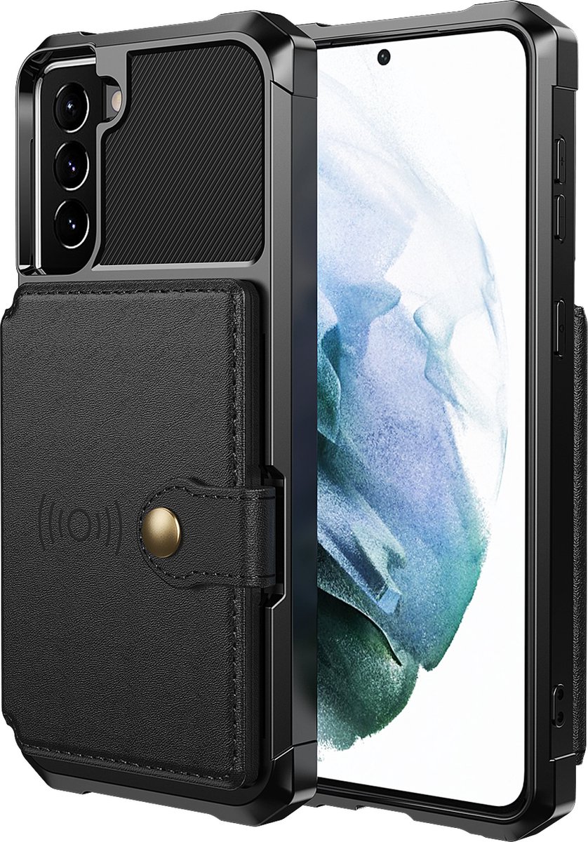 Backcover geschikt voor Samsung Galaxy S22 - Zwart - Pasjeshouder - Magneet voor Autohouder