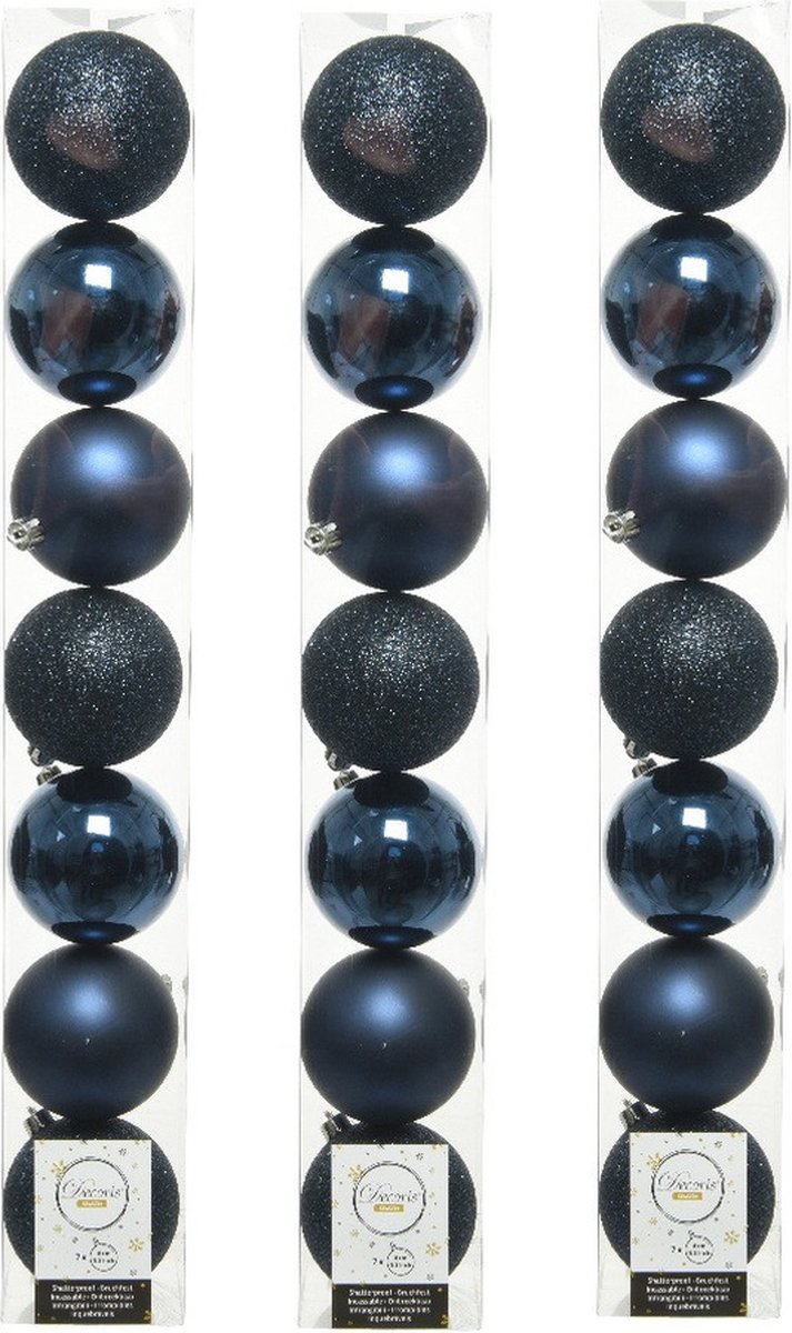 21x stuks kunststof kerstballen donkerblauwe (night blue)) 8 cm - Mix - Onbreekbare plastic kerstballen