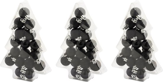 51x stuks kleine kunststof kerstballen zwart 3 cm mat/glans/glitter - Onbreekbare plastic kerstballen - Kerstversiering