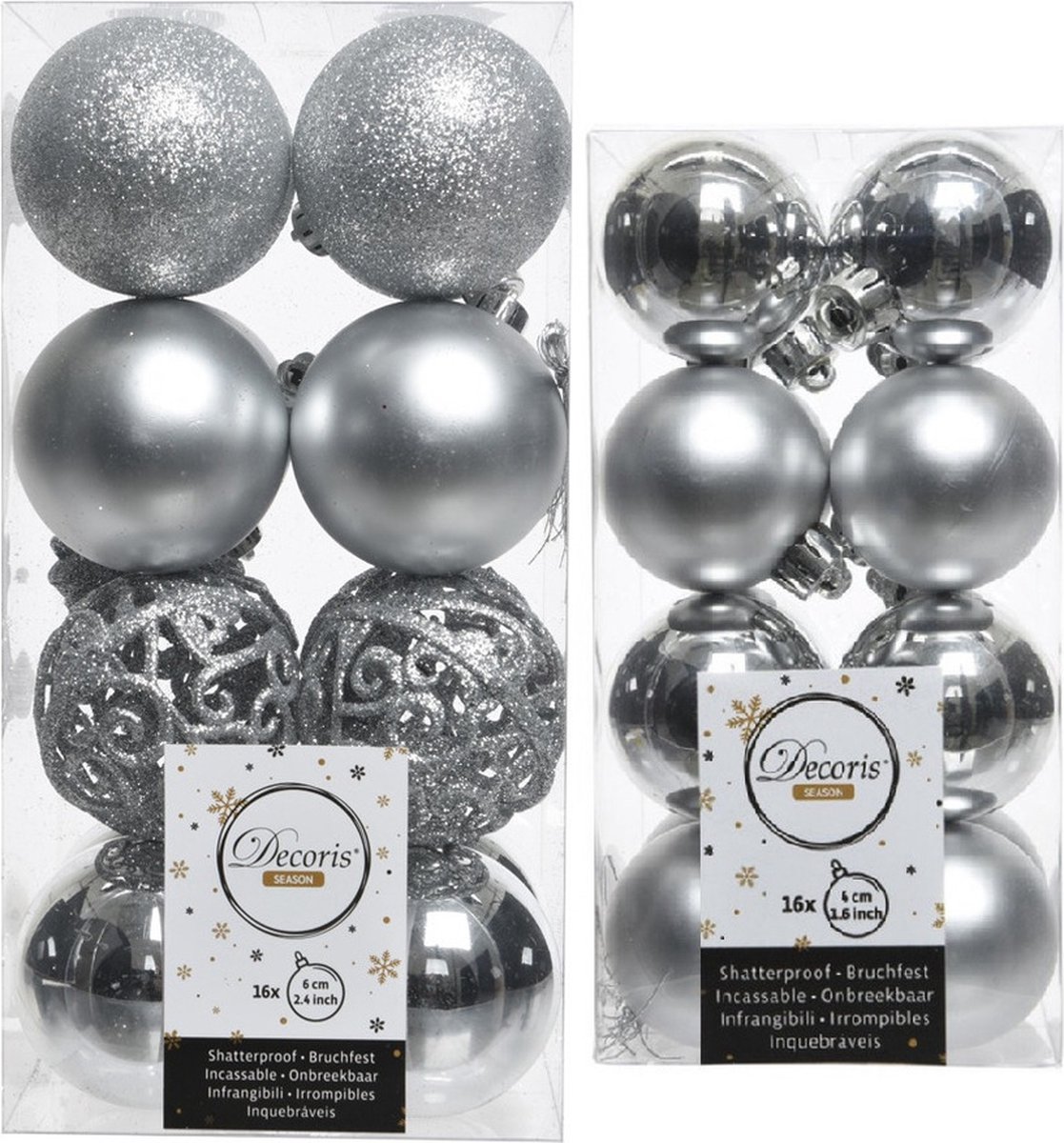 Kerstversiering kunststof kerstballen zilver 4-6 cm pakket van 32x stuks - Kerstboomversiering
